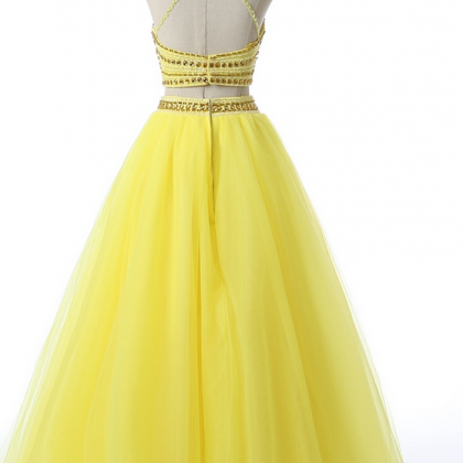 Two Pieces Prom Dresses Halter Sleeve Party..