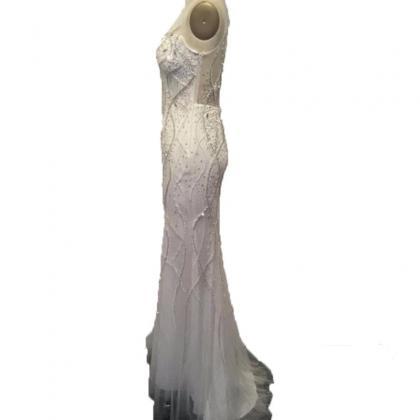 Sheer Neckline Sweetheart Mermaid Prom Dresses..