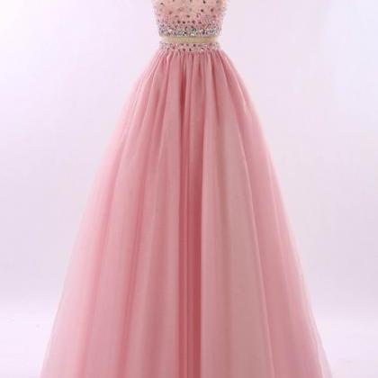 One Shoulder A-line Tulle Prom Dresses Crystals..