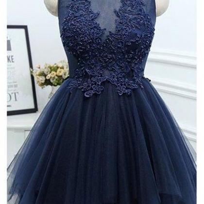 Scoop Neck Short Tulle Homecoming Dresses Lace..