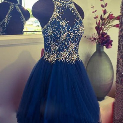 Tulle Prom Dress,crystal Luxury Navy Blue Prom..