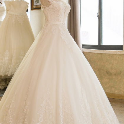 A-line Sleeveless Tulle Lace Appliques Wedding..