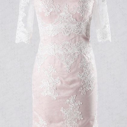 White Lace Dress Blush Prom Dress Short Tight..