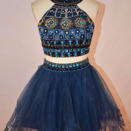 Lorie Vestido De 15 Anos Curto Crystals Navy Blue..