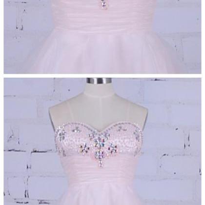 Pink Homecoming Dress Short Beaded Prom Dress Real..