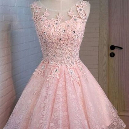 Pink Lace Homecoming Dresses, A-line Homecoming..