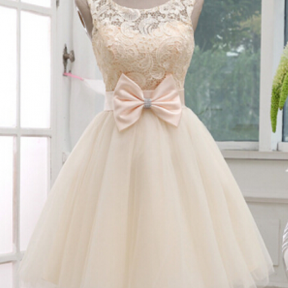 Champagne Lace Homecoming Dress, Ball Gown..