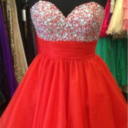 Red A-line Homecoming Dress,tulle Homecoming..