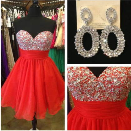 Red A-line Homecoming Dress,tulle Homecoming..