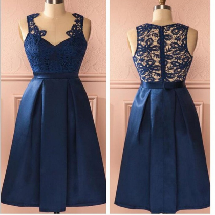 Royal Blue Vintage Lace See Through Homecoming..
