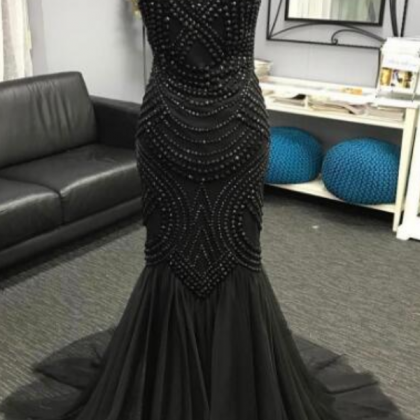 Luxury Bling Sparkle Mermaid Prom Dress, Black..