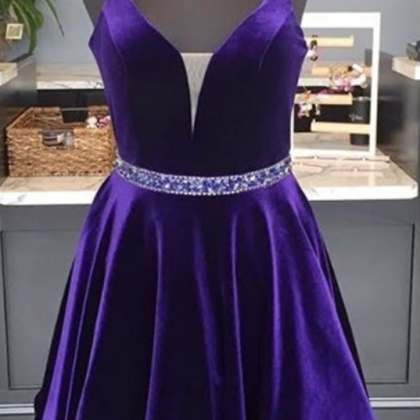 Purple Homecoming Dresses,v-neck Homecoming..