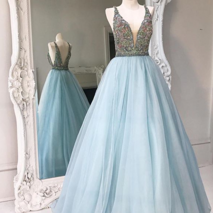 Crystals A-line Tulle V-neck Formal Dress Stunning..
