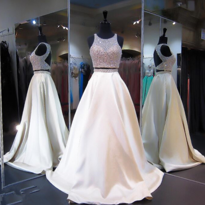 A-line Two Piece Evening Dress Sleeveless Jewel..