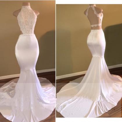 White High-neck Evening Gown Sleeveless Newest..