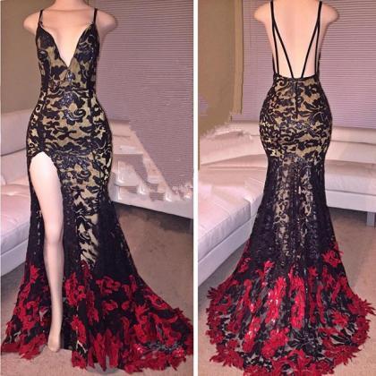 Sexy Mermaid V-neck Lace Evening Gowns Latest Open..