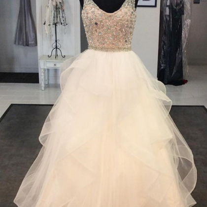 White Prom Dress,crystal Beaded Prom Dress,ball..