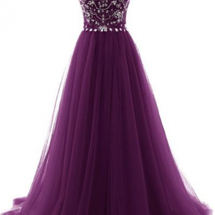 Gorgeous Beaded Grape Prom Dress, Tulle Pageant..