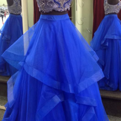 Royal Blue Prom Dresses, 2 Piece Prom Gowns,2..