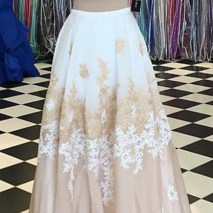2 Piece Prom Gown,two Piece Prom Dresses,white..