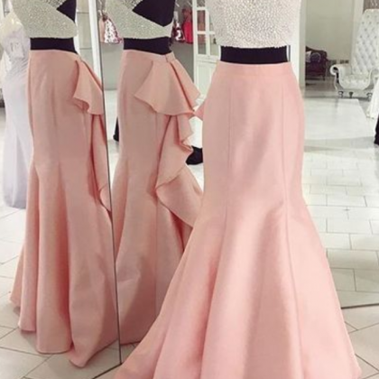 Crop Top Prom Dress, Sexy Two Piece Long Prom..