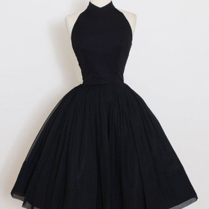 Vintage Short Prom Dress, Black Prom Dress, Simple..