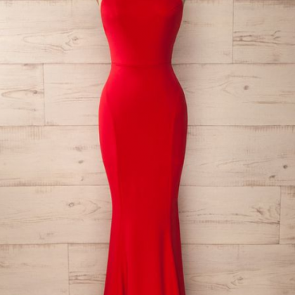 Red Fitted Halter Maxi Dress, Red Prom Dress, Sexy..