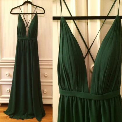 Charming Prom Dresses,dark Green V-neck Prom..