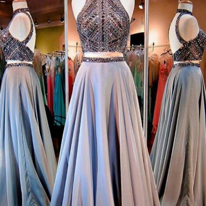 Prom Dress,glamorous Two Piece High Neck Open Back..