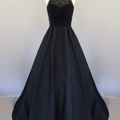 Prom Dresses,a Line Halter Floor Length Black..