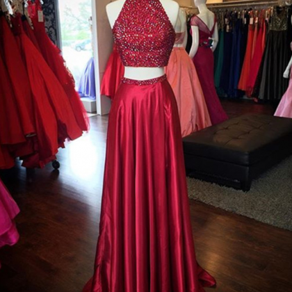 Prom Dresses,long Prom Dresses,red High Neck Two..