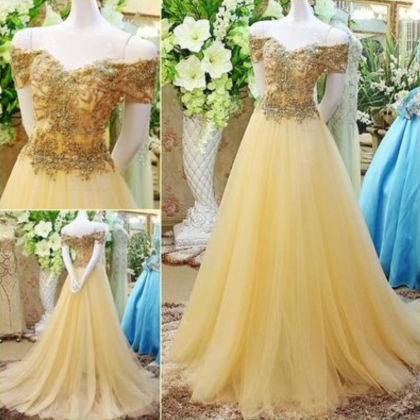 Prom Dresses,2017 Long Yellow Tulle Off The..