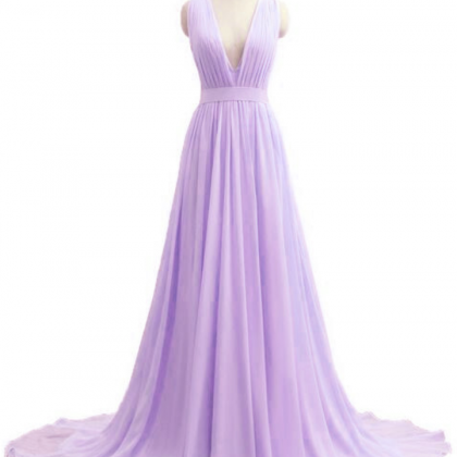 Beautiful V-neckline Chiffon Lavender Long Prom..