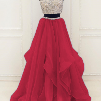 Sleeveless Sequinned Two-piece Organza Ruffled..