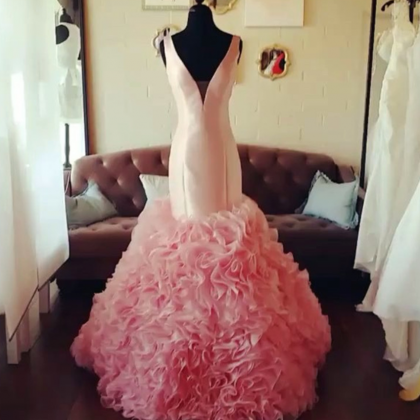 Prom Dress,modest Prom Dress,blush Pink V Neck..