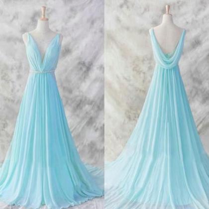Prom Dress,light Blue Chiffon Long Prom..