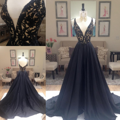 Black Prom Dresses,sparkle Evening Dress,beaded..