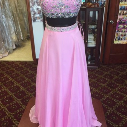 2 Piece Prom Gown,two Piece Prom Dresses,pink..