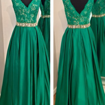Green Prom Dresses,v Neckline Prom Dress,sexy Prom..