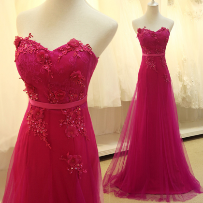 Lace Prom Dresses, Pink Evening Dress,sweetheart..