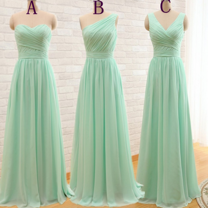 One Shoulder Mint Green Bridesmaid Gown,pretty..