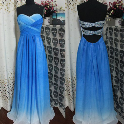 Backless Bridesmaid Gown,blue Prom Dress,chiffon..