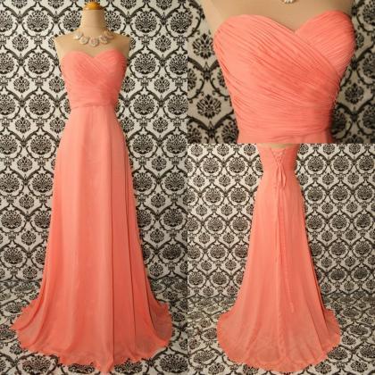 Coral Bridesmaid Gown,simple Prom Dresses,chiffon..