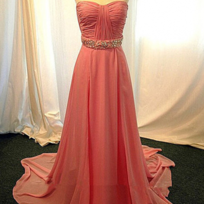 Pink Ruched Sweetheart Neckline Chiffon Long Prom..