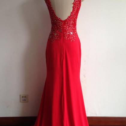 2016 Fashion Prom Dresses,red Prom Dress,slit..