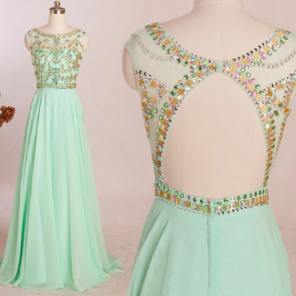 Mint Prom Dresses,backless Prom Dress,beading Prom..