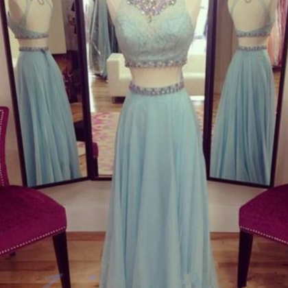 Light Blue Prom Dresses, 2 Piece Prom Gowns,2..