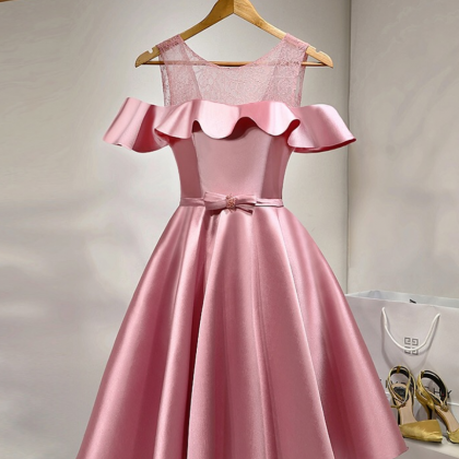 Pink Prom Dress Short,satin Party Dress,elegant..