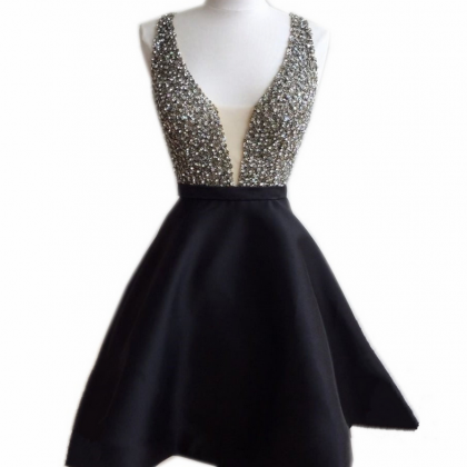 Short Prom Dress,black Homecoming Dress, V Neck..