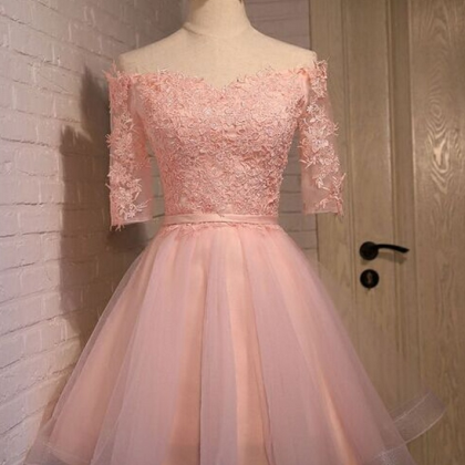 Pink Homecoming Dress,half Sleeve Homecoming..